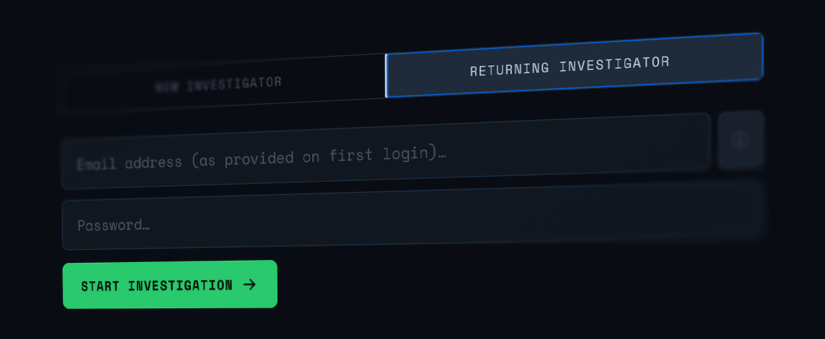 The Returning Investigator login form